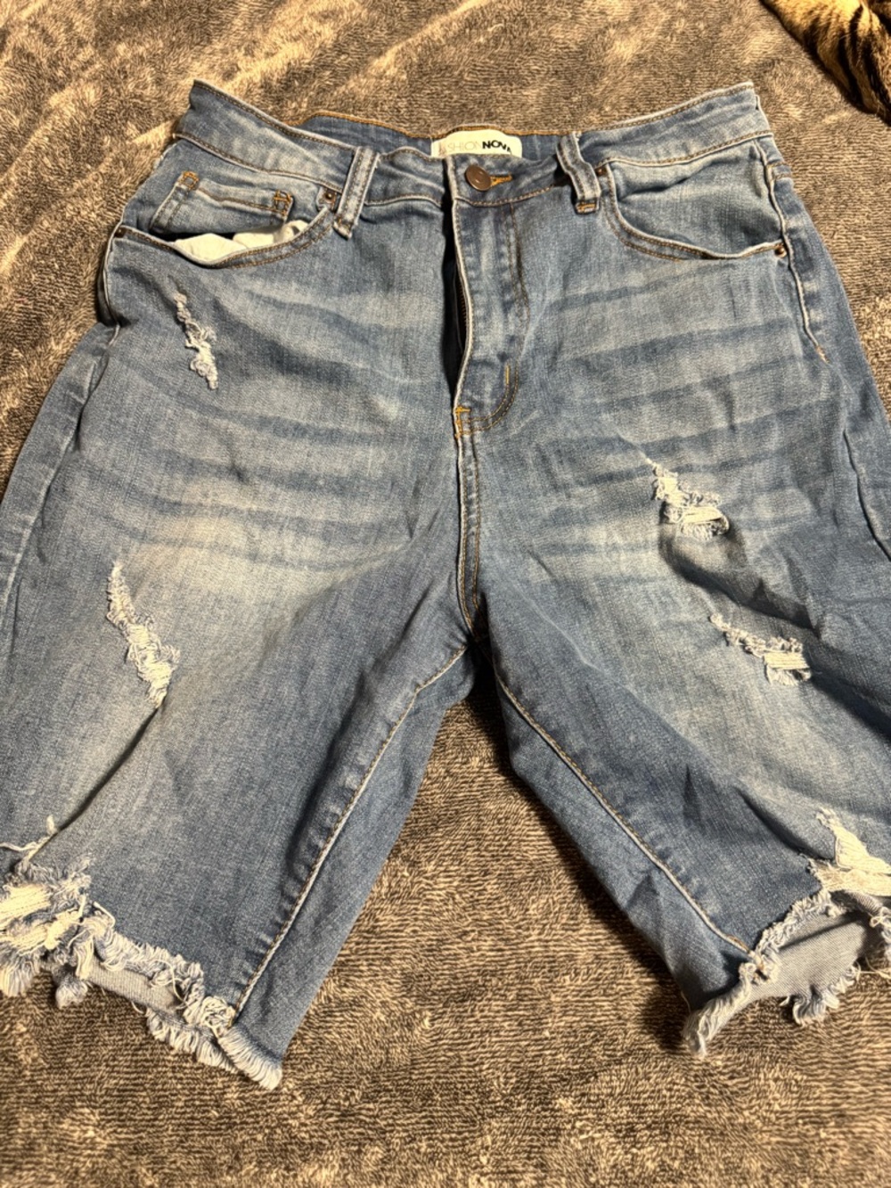 Distressed Light Wash Denim Bermuda Shorts
